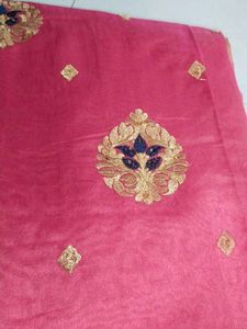 Grand Pink Saree With Gold Zari Embroidery