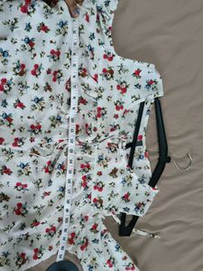 White Floral Cold Shoulder Top