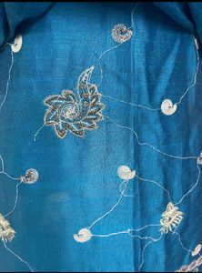 High Collared Embroidered Kurti In Cotton Silk, M