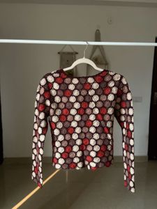 RUST ORANGE FLORAL CROCHET CARDIGAN