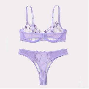 Floral Embroidery Lace Mesh Lingerie Set