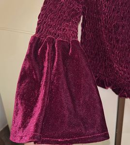 Burgundy Velvet Smocked Bell Sleeve Top
