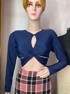 Navy Blue Cutout Crop Top