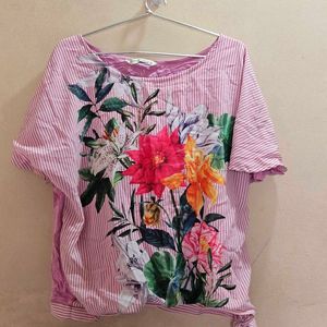 Striped Floral Print Tunic Top