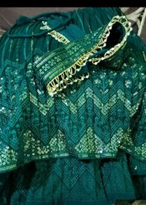 Bottle Green Pure Chikankari Chiffon Gown
