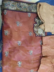 Embroidery Party Wear Saree With Blouse-peticoat
