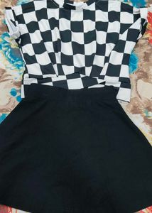 Black Skirt With Checkered Top