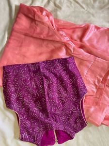 Purple Embellished Crop Top &amp; Peach Plazo Pants