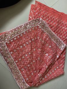 ❤🌸Beautiful Embroidered Coral Saree🎉