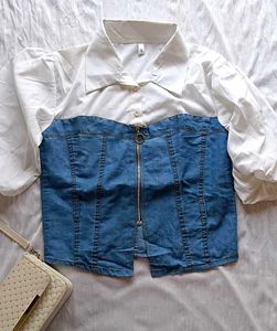 Chic Denim Corset Shirt – Stylish &amp; Trendy