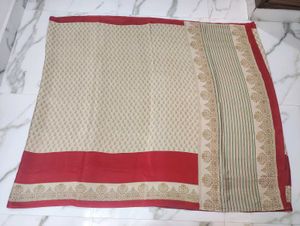 Elegant Beige &amp; Red Saree