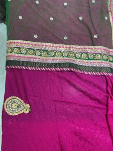 Designer Handwork Pink And Green Saree