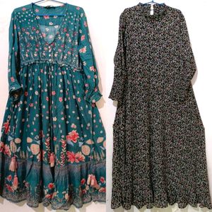Combo Of Long Pleated Gown & Floral Western Dress
