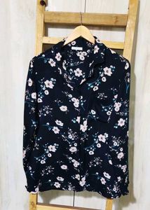 Floral Black Cotton Shirt Size-38