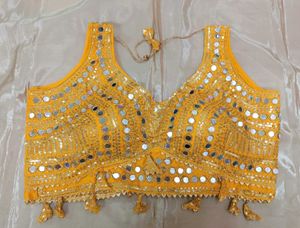 Yellow Mirror And Sequins Work Blouse
