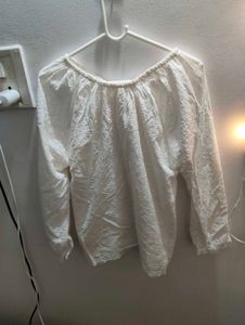 White Embroidered Long Sleeve Top