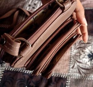 Nude Colour Sling Bag With 7 Pockets