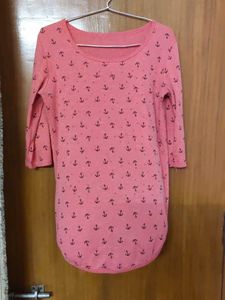 Coral Colour Top With 3/4 Sleeves
