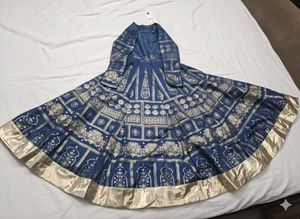 Blue Round Neck Embellished Mughal Gown