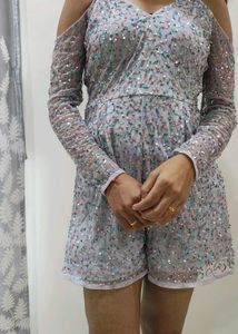 Sparkly Cold Shoulder Romper