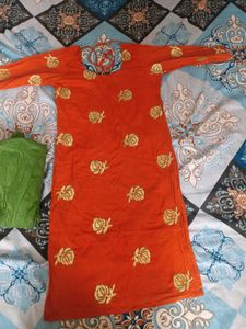 Orange Embroidered Kurti Set ( New 🆕)