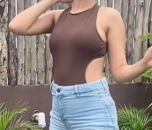 Brown Ribbed Cross Back Bodysuit