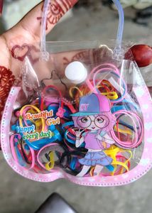 “Multicolor Hair Rubber Bands with Cute Pouch