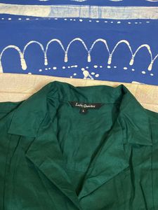 Green Shirt Collard Chest Open Half Slv Dress