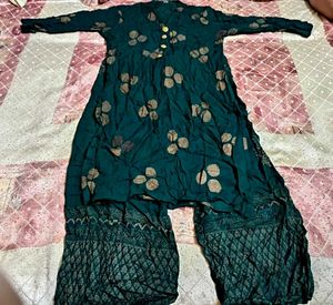Dark Green Printed Kurta with Matching Palazzo