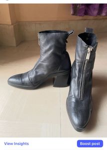 Zara Black Leather Ankle Boots