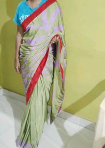 Elegant Olive & Lavender Striped Saree