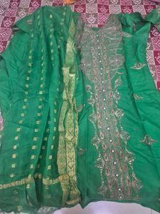 Dark Green Embroidered Kurta Set