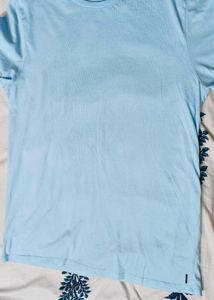 Men Sky Blue Half Sleeve Cotton Casual Tshirt