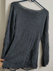 Gray Distressed Knit Top