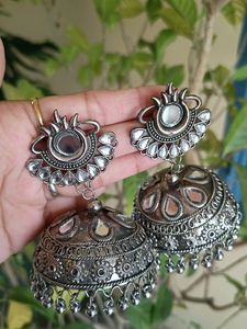 Silver Oxidised Big Jhumke