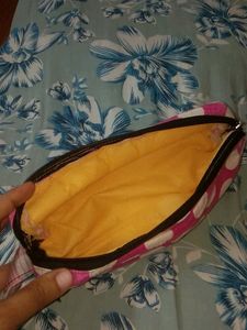 Pouch Pink And White Printed Cloth