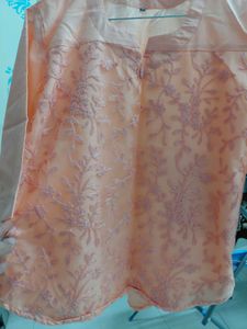 Peach Embroidered Up Down Short Kurti