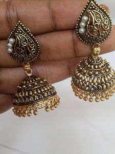 Traditional Kerala Jumka, Gold And Black Metal Ite