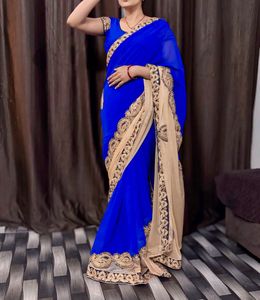 Beautiful Royal Blue Saree with Gold Lace