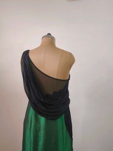 Emerald &amp; Black One-Shoulder Gown