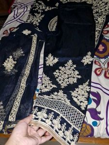 Elegant Navy Blue Embroidered Anarkali