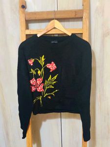 Floral Print Black woolen Top size-36-38