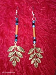 Handmade Beaded Leaf Dangle Earrings