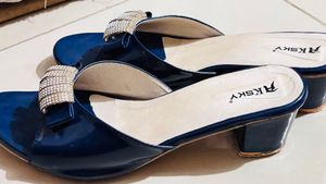 Blue Party wear block Heels With Diamonds