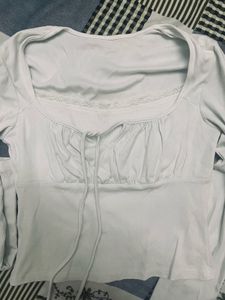 Lace Detail Tie String Fitted Top