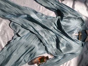 Silky Blue Wrap Top &amp; Pants Set