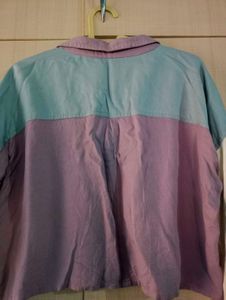 Trendy Color Block Crop Shirt