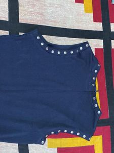 Ribbed Navy Blue Jumpsuit