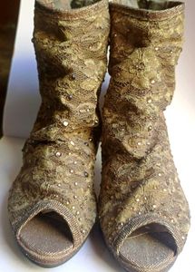 Lace Peep-Toe Ankle Boots