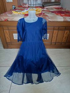 Navy Blue Sheer Overlay Dress